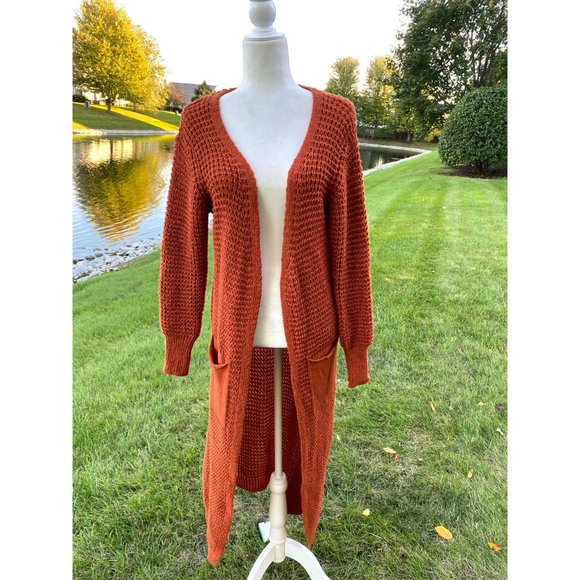 Knitted Long Sleeve Open Front Long Maxi Cardigan Sweater Duster - Picture 4 of 9